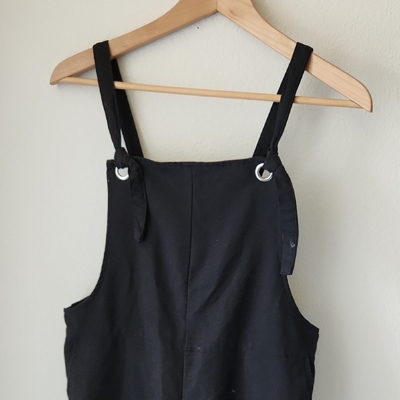 H&M Divided Black Overalls Sz 4 Tie Straps Cotton Blend Casual Weekend Wear Boho - Picture 3 of 15